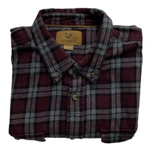 Outdoor Life Thick Plaid Maroon & Gray Long Sleeve Flannel Button Up Sz XXLT